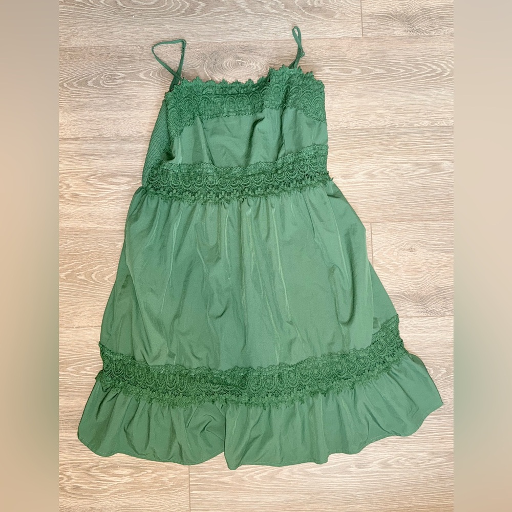 Green Lace Trim Mini Dress